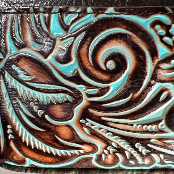 Patricia Nash Bacoli Crossbody bag Tooled turquoise Italian leather- EUC - Picture 7 of 16